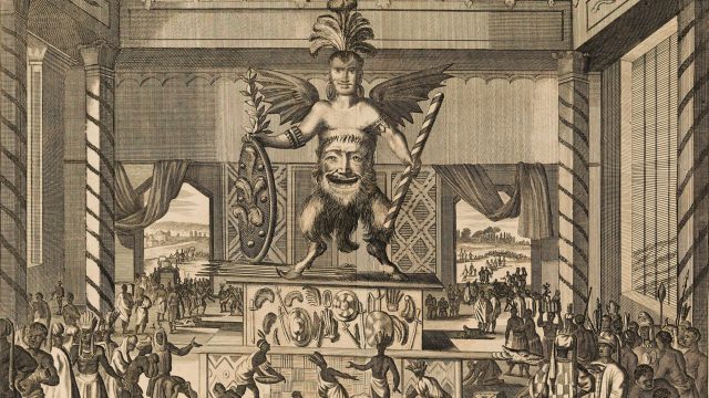 Viztlipuztli idolum Mexicanorum, c. 1671. Água-forte sobre papel de John Ogilby a partir de obra de Arnoldus Montanus / Acervo IMS