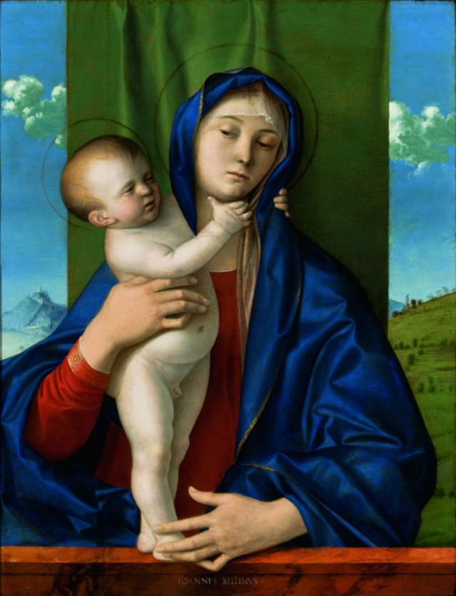 <em>A Virgem com o menino de pé, abraçando a mãe</em>, Giovanni Bellini, 1480/1490. Doado em 1957 por Walther Moreira Salles