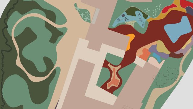Mapa do jardim do IMS Rio, 1951. Detalhe de pintura de Roberto Burle Marx