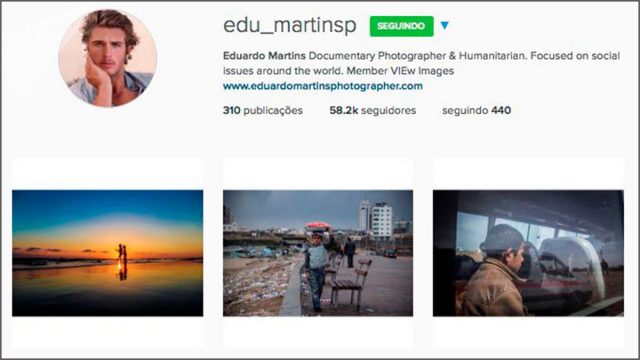 Reprodução do perfil de Instagram do falso fotógrafo Eduardo Martins