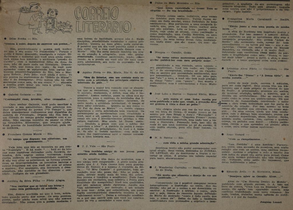 Reprodução da coluna "Correio Literário" no <em>Jornal das Letras</em> (página 19, 1951)