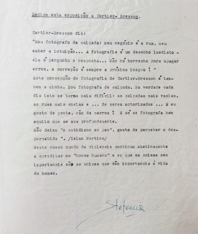 Texto de Stefania Bril para sua exposição na Fotóptica, 1975 (Arquivo Stefania Bril/Acervo IMS)