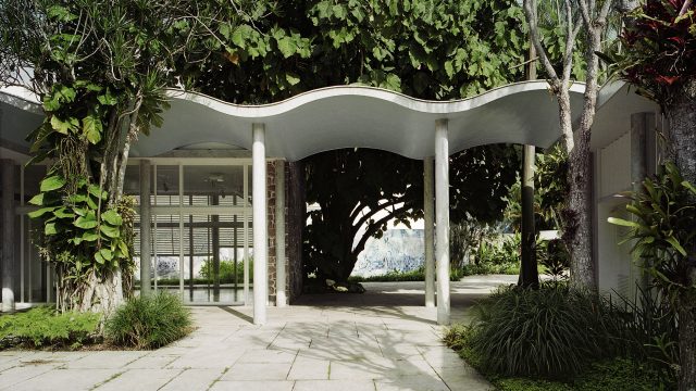 Jardim interno e casa do IMS Rio, 1999. Foto de Cristiano Mascaro / Acervo IMS