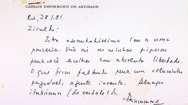 Carta de Carlos Drummond de Andrade para Ziraldo, 28/1/1981.