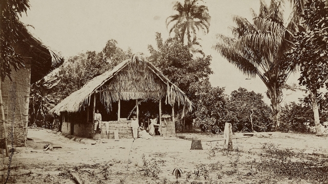Cabana de indígenas em Tarumá, 1868. Detalhe de foto de Albert Frisch. Album Família Leuzinger/Acervo IMS