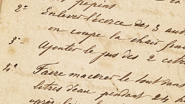 Recette de confiture d&#039;oranges. [Anotações Brasil-Europa], p. 21. Marc Ferrez. Arquivo Nacional, Fundo Família Ferrez.