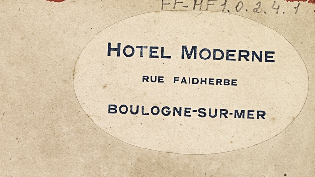 Etiqueta do Hotel Moderne, em Boulogne-sur-mer. [Anotações França], p. 3. Marc Ferrez. Arquivo Nacional, Fundo Família Ferrez.