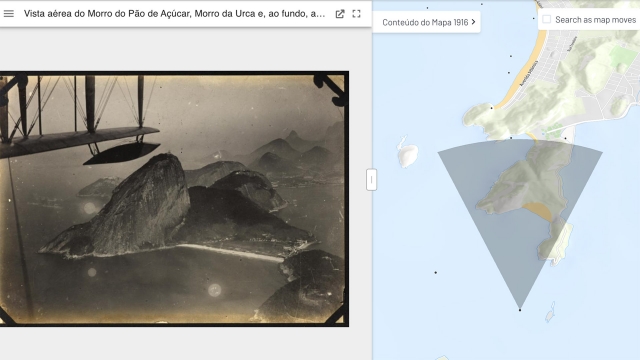 Detalhe da interface da plataforma imagineRio mostrando fotografia geolocalizada. Créditos da imagem: Jorge Kfuri, circa 1921