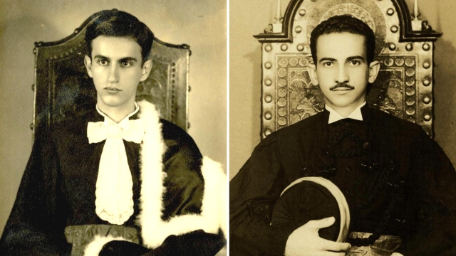 Francisco Iglésias (à esquerda) e Otto Lara Resende em fotos tiradas em suas respectivas formaturas. 