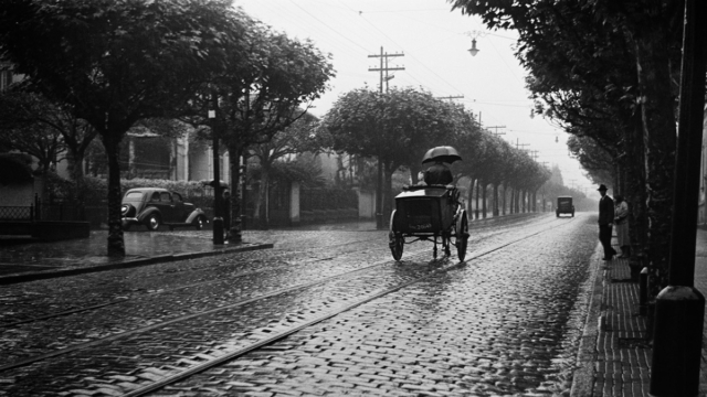 Carroça do padeiro, avenida Angélica, Higienópolis, São Paulo-SP, cerca de 1940/ Foto de Hildegard Rosenthal/ Acervo Instituto Moreira Salles.