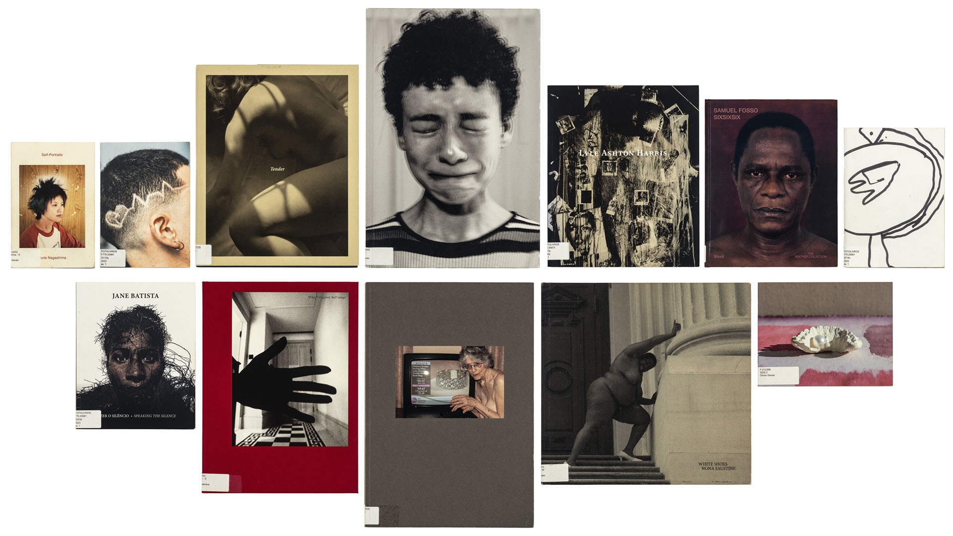 Capas de livros que integram a mostra <em>Espelho interior: fotolivros e o autorretrato contemporâneo</em>
