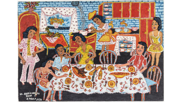 Refei&ccedil;&atilde;o. Campo Belo, Minas Gerais, 1970. Acr&iacute;lica sobre chapa de fibra de madeira / Maria Auxiliadora. Acervo Museu Afro Brasil Emanoel Ara&uacute;jo