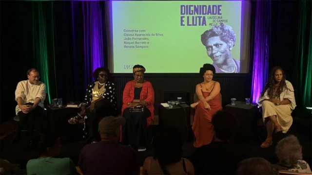 Cleusa Aparecida da Silva, Mariana Maia, Raquel Barreto, Renata Sampaio e Jo&atilde;o Fernandes no evento de abertura da exposi&ccedil;&atilde;o Dignidade e luta: Laudelina de Campos Mello no IMS Po&ccedil;os, em 22/3/2025