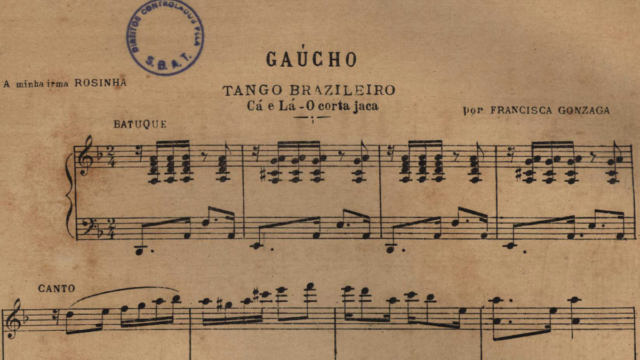 Detalhe de partitura do tango &ldquo;Ga&uacute;cho&rdquo;, de Chiquinha Gonzaga, que se tornou popular como &ldquo;O Corta-jaca&rdquo; / Acervo IMS