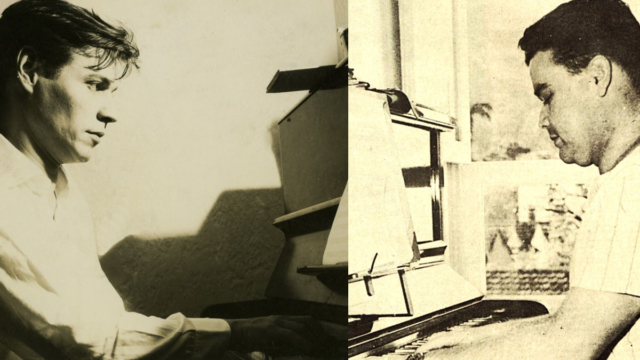 Tom Jobim ao piano em 1963. Cole&ccedil;&atilde;o Jos&eacute; Ramos Tinhor&atilde;o/IMS (detalhe). Newton Mendon&ccedil;a ao piano. Radiol&acirc;ndia, outubro de 1960. Hemeroteca Digital da Biblioteca Nacional detalhe)