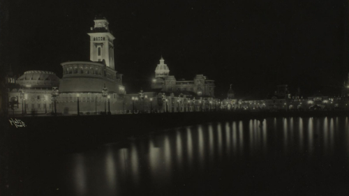 Exposi&ccedil;&atilde;o de 1922: Vista &agrave; noite 1, 1922. Rio de Janeiro, RJ. Detalhe de foto de Augusto Malta / Acervo FBN